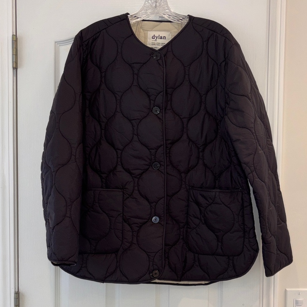 dylan Black Quilted Button-Front Puffer Jacket